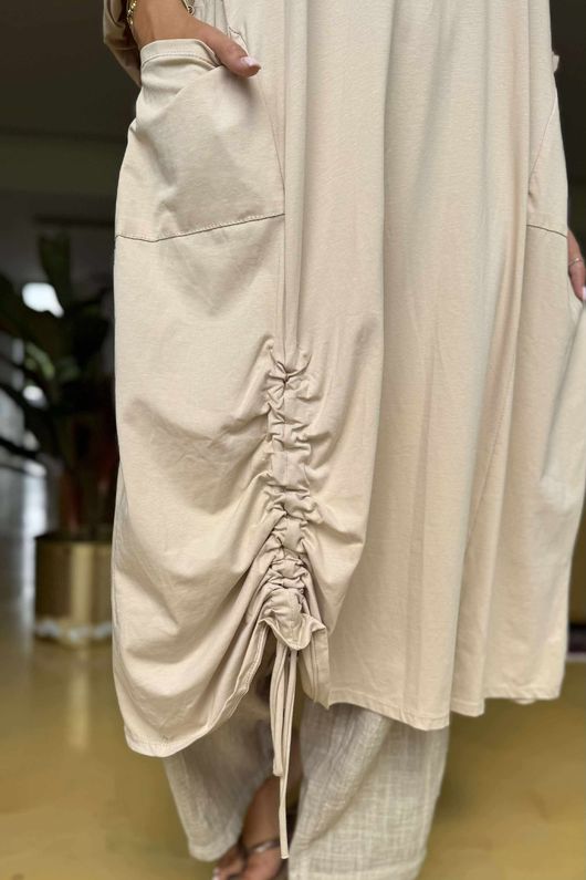 Made in Italy Cotton Jersey Hitch Cocoon Dress Stone /4 =